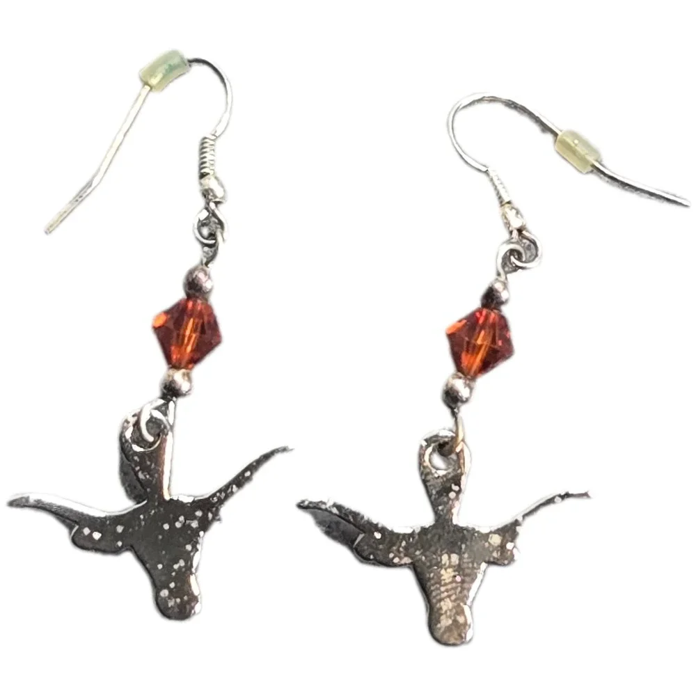 Texas Longhorns NCAA Dangle Earrings Orange Enamel Crystal Silver Tone Fan Gear